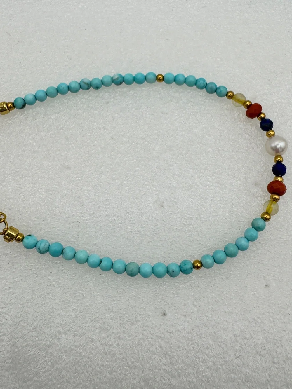 Stainless steel Turquoise gemstone and real freshwater pearl dainty bracelet